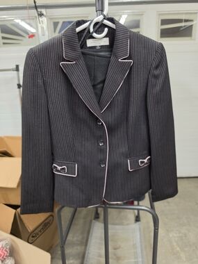 Black Pinstripe Blazer with Pink Trim - Women's Jacket